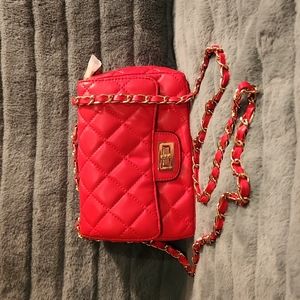 Cross body bag cherry red metal strap date like new clasp and zipper closure